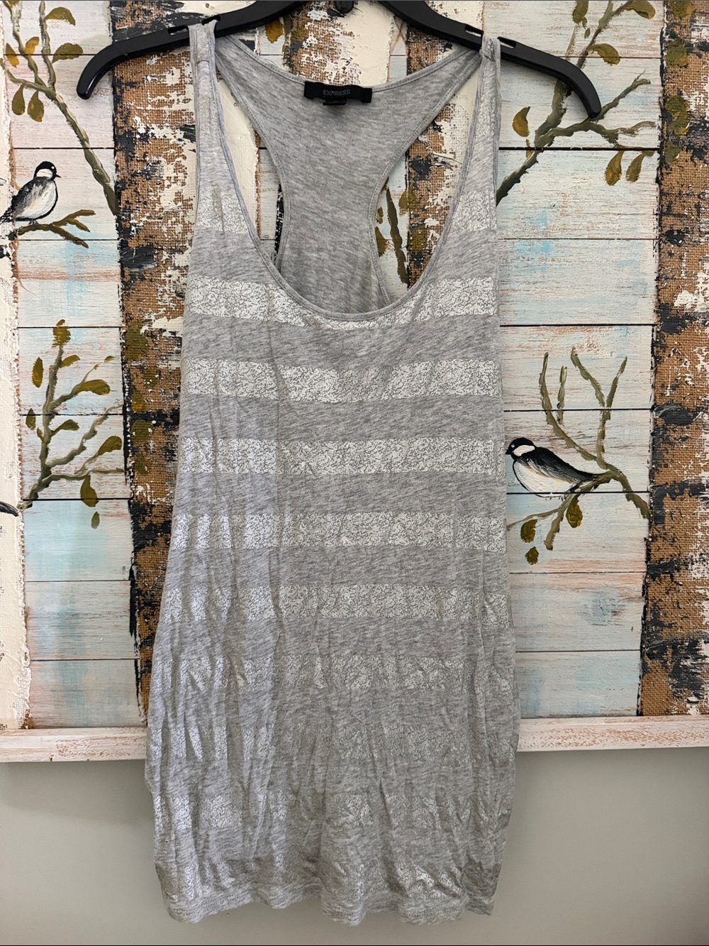 Express Light Gray Striped Racerback Tank Top - Women's